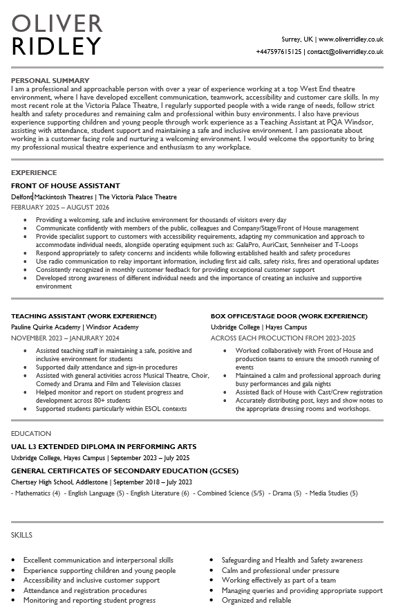 Oliver Ridley CV